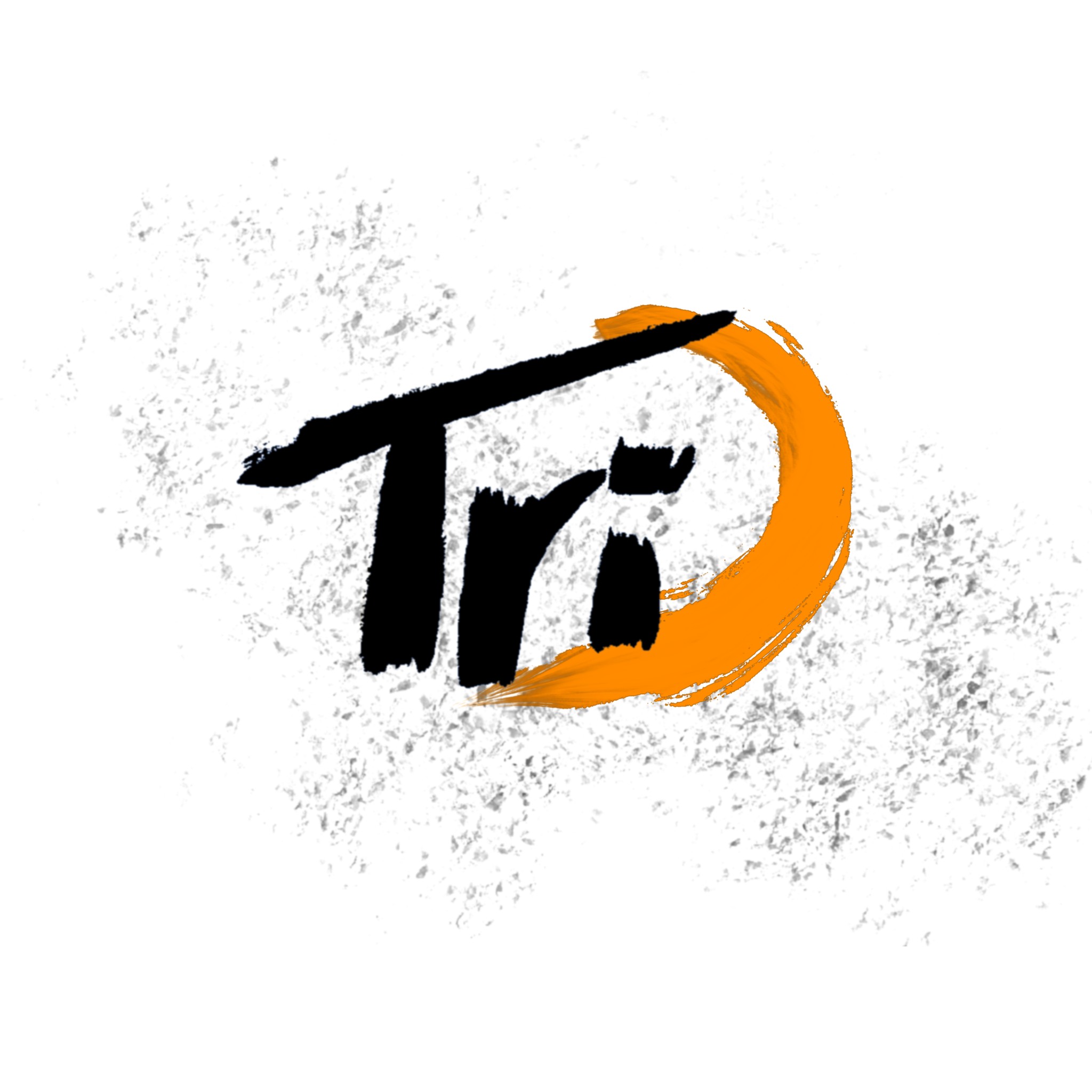 Black TR mark surrounded by an orange brushstroke